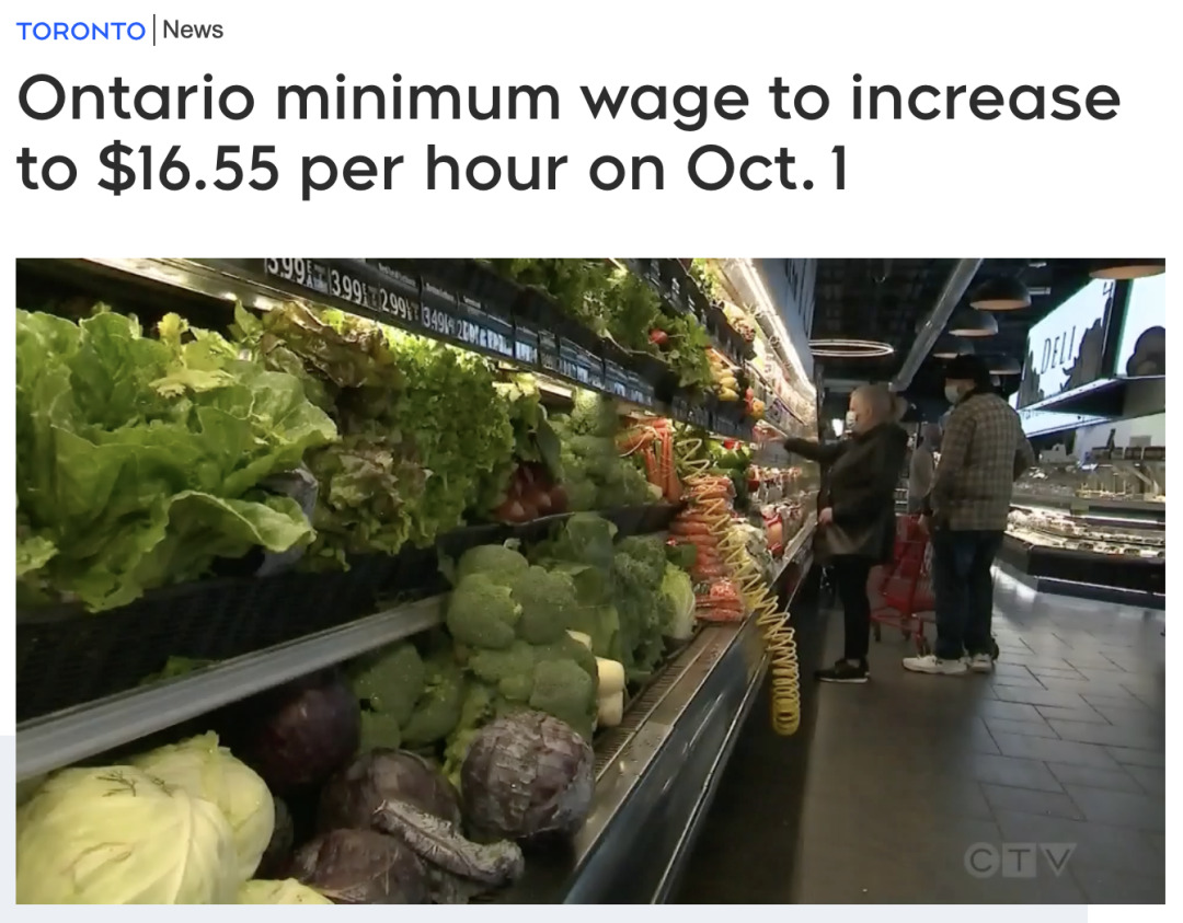 10月1日起，安省最低工资增加到每小时16.55加元
